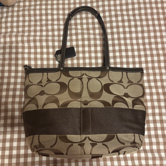 Coach Tan and Brown Signature Tote - Picture 2 of 6